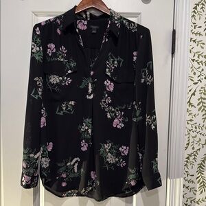 Ann Taylor Floral Black Shirt